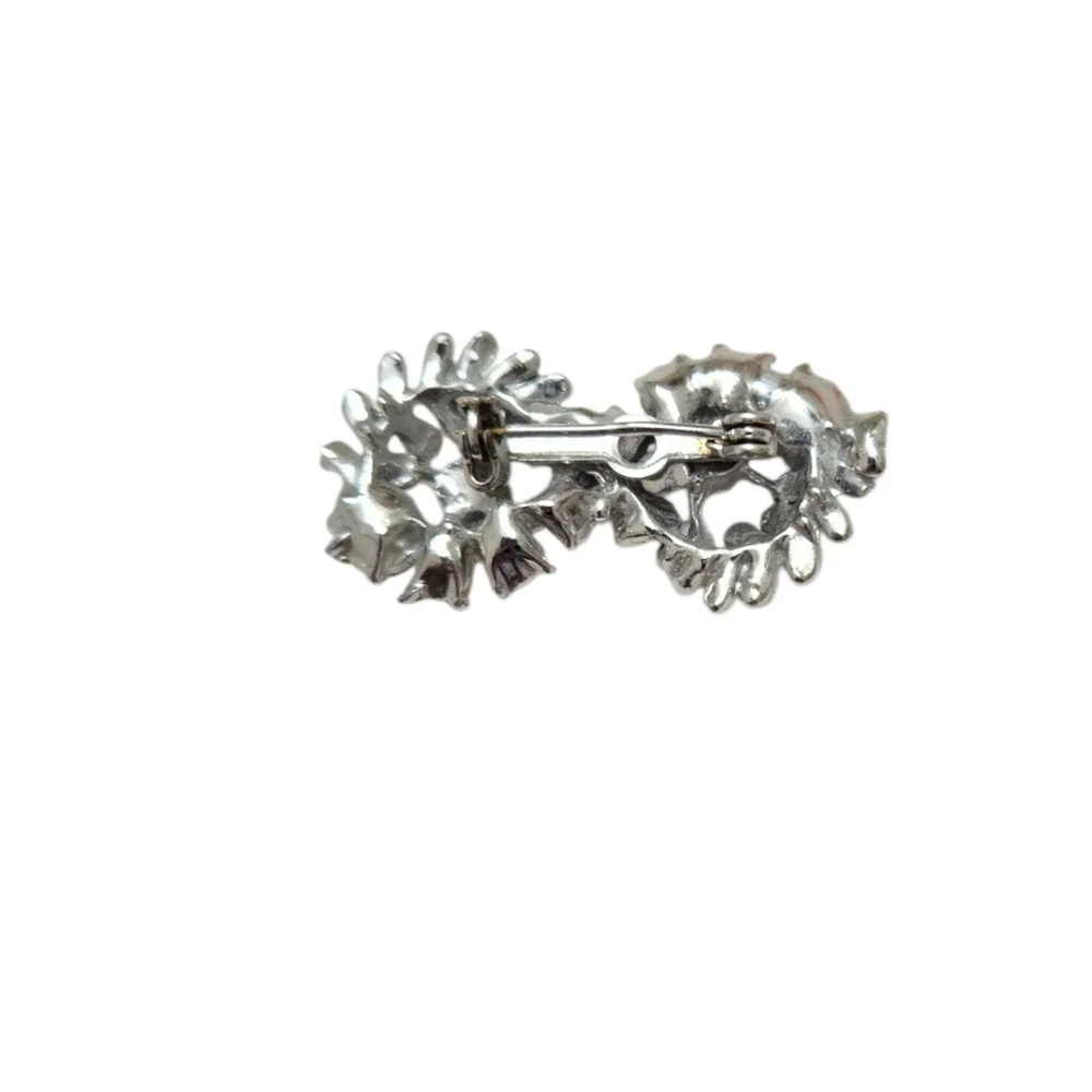 Vintage Elegant‎ Silver and Blue Double Flower Floral Womens Rhinestone Brooch